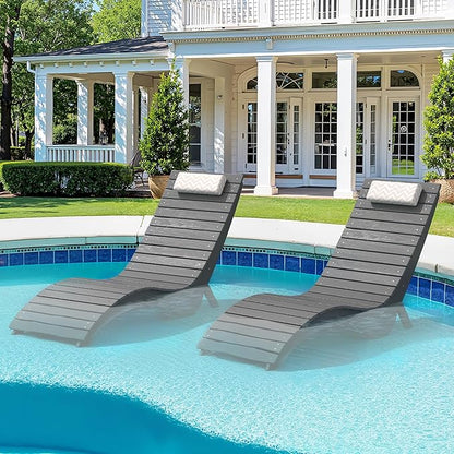 Pool Lounge Chairs - Anti-Floating HDPS Design for Pools & Backyard Sun Decks, Weighted Pool Chairs and Lounges for Poolside or Outside, Includes Headrest, Neutral Grey