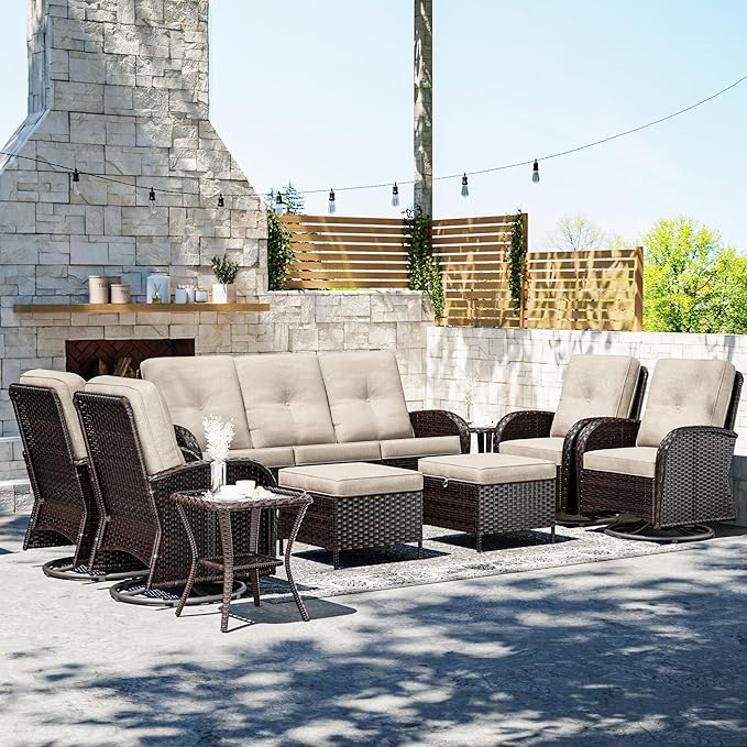 Joyside Wicker Patio Furniture Set, 9 Piece Outdoor Furniture Set with Thickened Cushions, High Back, Deep Seating - Photo 1