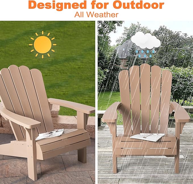 NUU GARDEN Folding Adirondack Chair, Plastic Fire Pit Chairs, Patio Chair Weather Resistant, Outdoor Chairs, Lawn Chair with Widened Armrests, for Deck, Outdoor, Backyard, Garden, Champagne