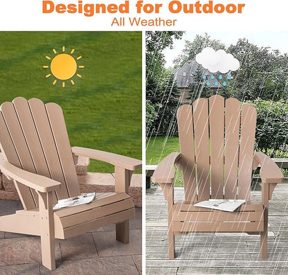 NUU GARDEN Folding Adirondack Chair, Plastic Fire Pit Chairs, Patio Chair Weather Resistant, Outdoor Chairs, Lawn Chair with Widened Armrests, for Deck, Outdoor, Backyard, Garden, Champagne