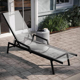 EMMA + OLIVER Braelin Adjustable Patio Chaise Lounge - Gray Textilene Seat - 5 Recline Positions - Metal Frame - Photo 4
