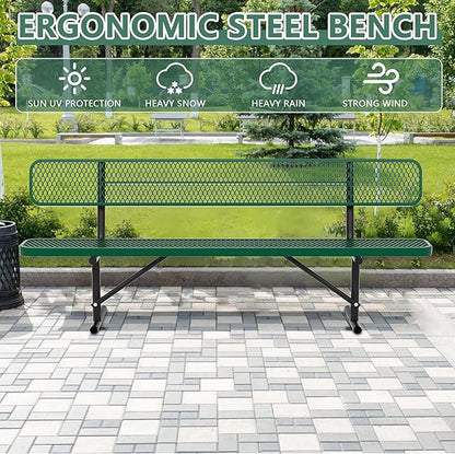 96" Metal Park Benches for Outside - Green Outdoor Benches Heavy Duty Garden Weatherproof Bench with Backrest, Buddy Bench for Schools,Commercial Benches for Shopping Mall, Store, Yard, Patio