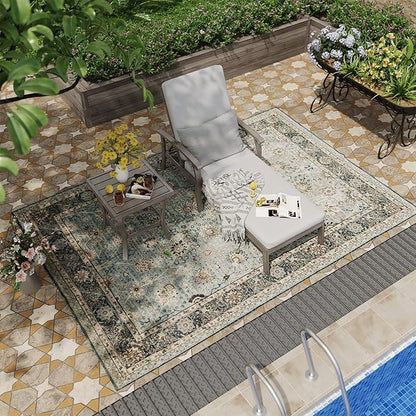 HAPPATIO Aluminum Patio Chaise Lounge Set 2 Pieces, Aluminum Patio Lounge Chair with Side Table, Pool Lounge Chair with Cushion for Patio Deck Poolside (Gray)