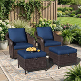 4 Piece Patio Wicker Conversation Set, 2 All-Weather Use Outdoor Wicker Swivel Chairs with 2 PE Rattan Ottomans - Photo 1