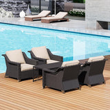 5 Pieces Outdoor Conversation Furniture Set - 4 PE Rattan Armchairs, 1 Metal Coffee Table - Photo 5