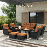 9 Piece Patio Furniture Set, All-Weather Wicker Outdoor Conversation Set with Swivel Rocking Chair and 6 Inch Thick - Photo 1