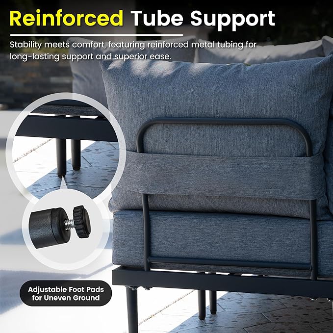Sundale Outdoor 2 Pieces Metal Patio Furniture Set, Outdoor Sectional Sofa w/6 Inch Olefin Cushion - Photo 5