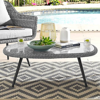 Modway Endeavor Wicker Rattan Aluminum Glass Outdoor Patio Coffee Table in Gray