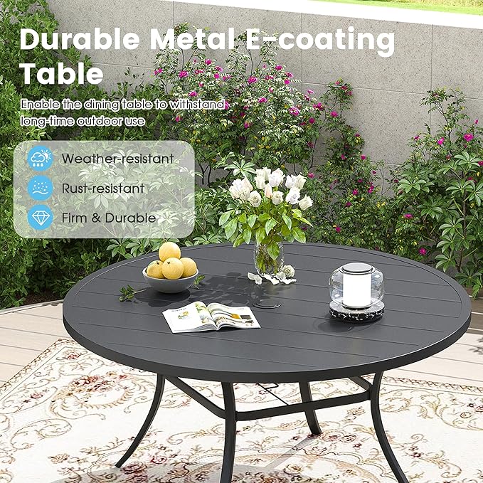 Patio Dining Table for 6-8, Round Metal Outdoor Table with 1.57" Umbrella Hole - Photo 5