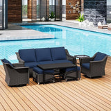 7 Pieces Outdoor Conversation Furniture Set - 77" Patio Sofa, 2 Swivel Rocker Chairs, 2 Ottomans, 1 Side Table - Photo 1