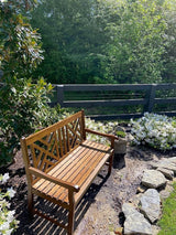 PHI VILLA Outdoor Garden Wooden Bench, 4 Ft Acacia Wood Bench with Curved Backrest and Armrest - Photo 8