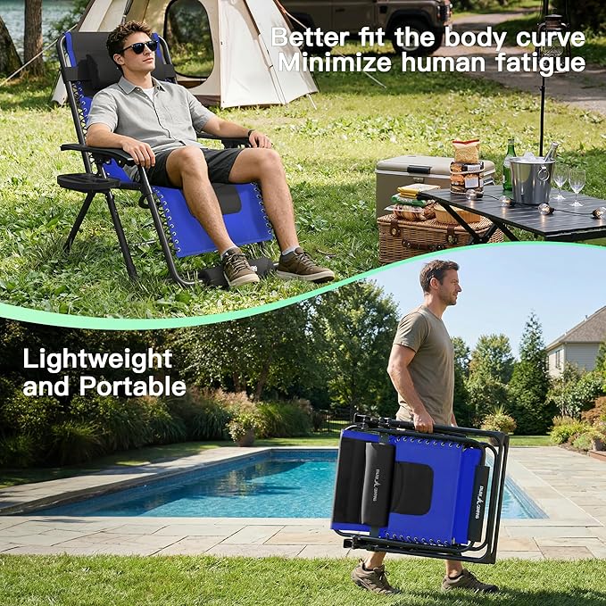 Amopatio Zero Gravity Reclining Patio Chair,XL Foldable Lounge Chair with Removable Cup Holder/Headrest/Footrest,500LBS Capacity, Portable for Outdoor Patio Pool Backyard