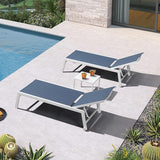 PURPLE LEAF Oversize Chaise Lounge Chair Outdoor 2 Pieces White Aluminum Lounge Chair with Wheels and Table for Pool - Photo 3