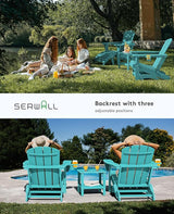 SERWALL 5-Piece Folding Adirondack Chair and Ottoman and Table Set, HDPE Adjustable Adirondack Chairs Set, Aruba - Photo 8