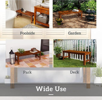 Outsunny 2-Seat Wood Garden Bench, Outdoor Patio Bench with Slatted Seat, Backless Front Porch Bench for Deck, Park, Poolside, Garden, Carbonized
