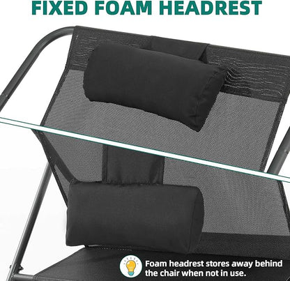YITAHOME Patio Lounge Chair with Ottoman Set of 2, Oversized Papasan Chair, Versatile Indoor/Outdoor Textilene Lounge with Metal Handrail and Footstool, Idea for Living Room, Porch, Backyard or Garden