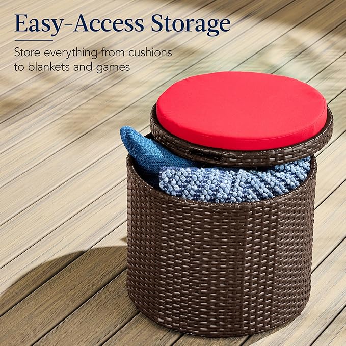 Best Choice Products Round Wicker Ottoman, Multipurpose Outdoor Furniture for Patio, Backyard, Additional Seating - Photo 3