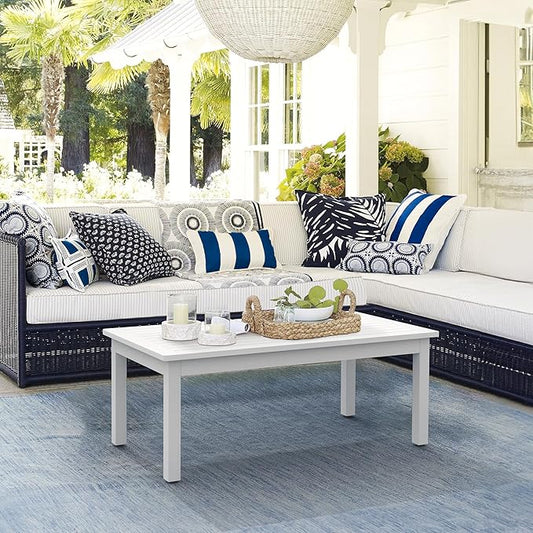 LUE BONA Outdoor Coffee Table, HDPS White Patio Coffee Tables for Outside Rectangle, Adjustable Levelling Feet/Weather Resistant, Patio Table for Deck, Pool, Balcony, Indoor or Outdoor Use