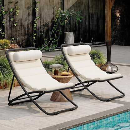Outdoor Chaise Lounge Chair Set of 2, Patio Chaise Lounge Recliner, Poolside Chaise Lounge with Thick All-Weather Cushions for Patio, Deck and Backyard(D)
