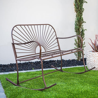 XBrand 44.5" L Iron Sun-Patterned Seat for Two Indoor/Outdoor Rocking Glider Bench, Durable Patio Glider Bench, Brown