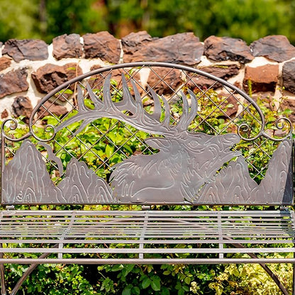 Classic Iron Garden Bench with Nature Scenery (Caribou Backrest in Bronze)