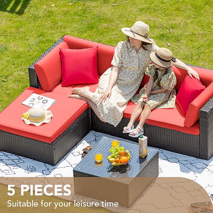 Devoko 5 Pieces Patio Furniture Sets All Weathevr Outdoor Sectional Patio Sofa Manual Weaving Wicker Rattan Patio - Photo 6