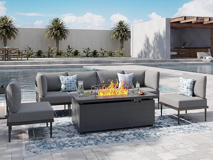 Sundale Outdoor 7 Pieces Patio Furniture Set with Fire Pit Table - Photo 9