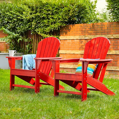 Glitzhome JK89002R Outdoor Adirondack Chairs for Yard, Patio, Garden, Lawn, Red