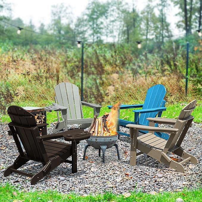 Adirondack Chair, HDPE Folding Adirondack Chair with Multifunctional Cup Holder - Photo 8