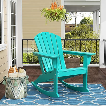 WO WESTIN OUTDOOR HDPE Altura Outdoor Rocking Poly Adirondack Chair, Turquoise