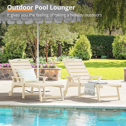 LUE BONA Chaise Lounge Chair with Table, 6-Piece, HDPS Chaise Lounger, 5 Positions Adjustable Lounge Chairs, Pool Lounge Chair with Wheels for Poolside, Backyard, Sand
