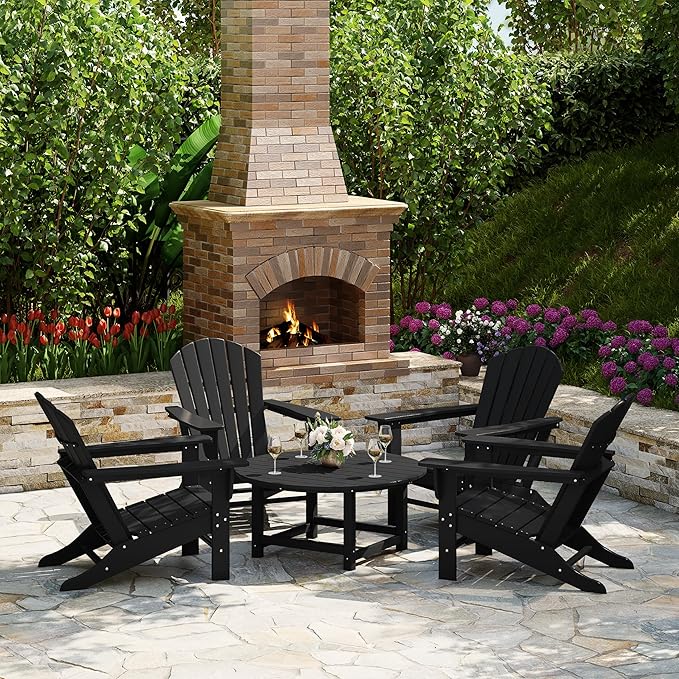 Costaelm Patio Conversation Table, Tatio Accent HDPE Outdoor Weather Resistant, Round Outdoor Porch Balcony Patio Drink Table for Outside, Pool, Backyard, Black