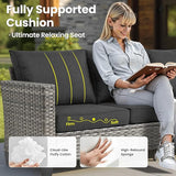ovios Patio Furniture Set, 5 Pieces Outdoor Wicker Sofa Couch with Ottomans Comfy Cushions - Photo 4