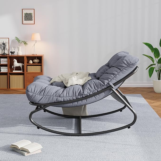 GarveeLife 2 PCS Indoor/Outdoor Rocking Papasan Chairs, Patio Rocking Chairs with Comfy Cushions, Sturdy Metal Frame, Outdoor Papasan Chair for Patio, Garden, Nursery, Living Room