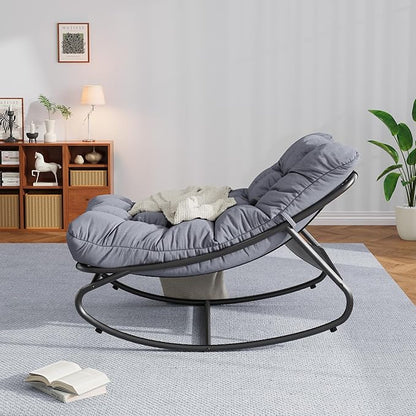 GarveeLife 2 PCS Indoor/Outdoor Rocking Papasan Chairs, Patio Rocking Chairs with Comfy Cushions, Sturdy Metal Frame, Outdoor Papasan Chair for Patio, Garden, Nursery, Living Room