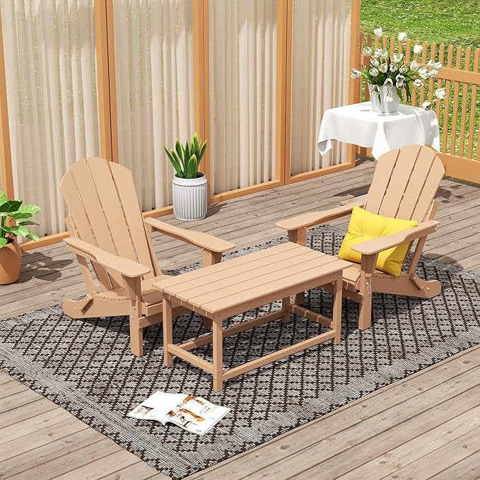 WO Home Furniture Adirondack Chairs Table Set of 3 PCS Outdoor Folding Chairs Coffee Table Weather/UV Resistant for Lawn - Photo 2