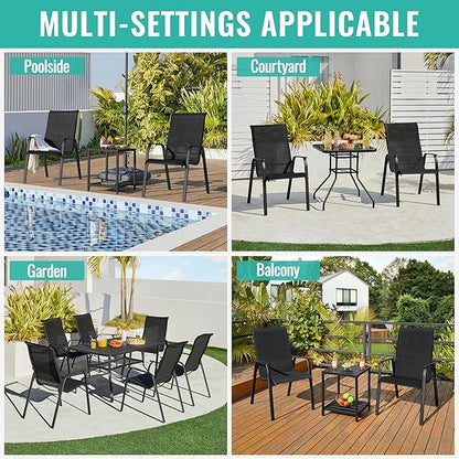 Yaheetech Set of 6 Patio Dining Chairs, Outdoor Stackable Patio Chairs with Backrest/Armrests, All Weather Chairs for Garden/Lawn/Porch/Backyard Pool, Black