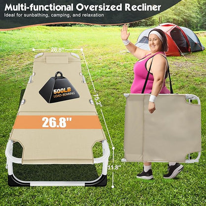 MOPHOTO Oversized Beach Lounge Chair, 5-Position Adjustable Tanning Chair with Face Hole, Heavy Duty Folding Chaise Lounge for Beach, Pool, Patio & Sunbathing