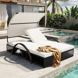 Outdoor Double Chaise Lounge with Adjustable Backrest and Sun Canopy - Photo 1