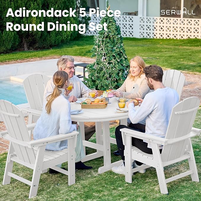 SERWALL Outdoor Adirondack Dining Chair Set of 2, All Weather HDPE Patio Chairs, White