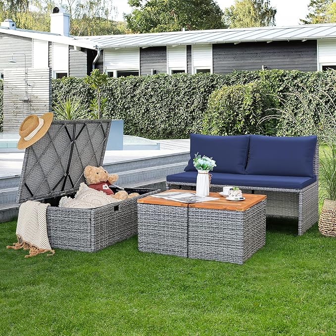 Devoko Patio Day Bed Outdoor Daybed Set Multifunctional Rattan Lounge Bed with 2 Side Tables for Backyard Porch - Photo 6