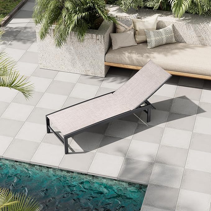 Crestlive Products Chaise Lounge Chair Outdoor, Adjustable 5 Positions Pool Tanning Recliner, Outdoor Lounge Furniture Perfect for Patio, Beach, Yard, Pool