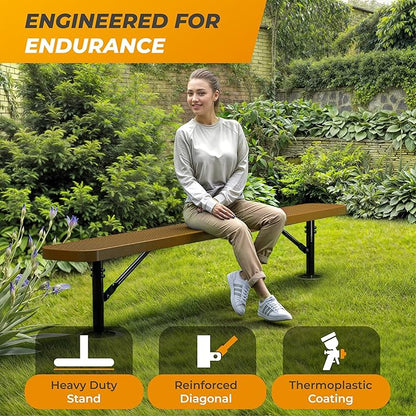 Heavy-Duty Outdoor Metal Bench, Thermoplastic-Coated, Surface, Weatherproof, Commercial-Grade for Parks, Gardens, Patios, Stores & More (8 Ft - Surface, Brown)
