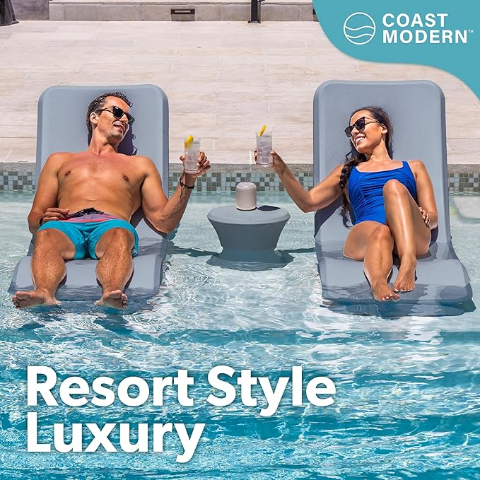 GoSports Coast Modern in Pool Lounge Chair - Waterproof & Weighted Chaise Lounger - Outdoor Pool Furniture for Patio or in Baja Shelf - Stone Blue