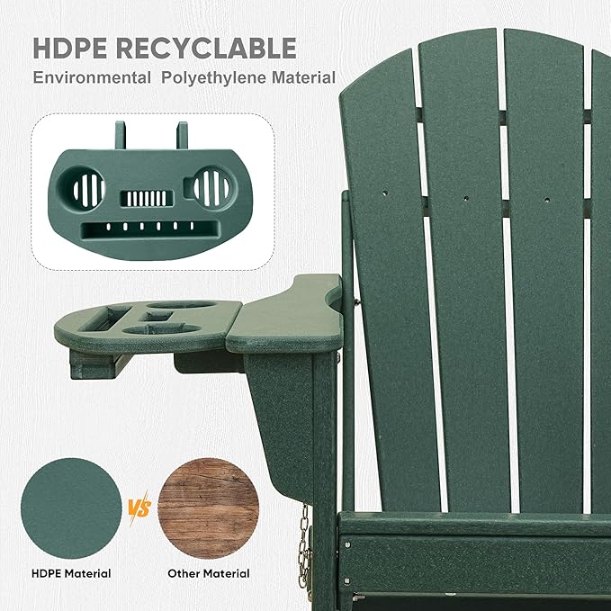 FOOWIN Folding Adirondack Chair, HDPE Adirondack Chairs with Cup Holder - Photo 5