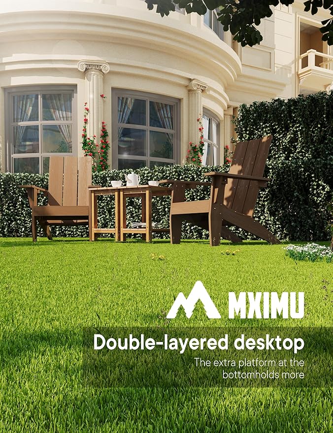 MXIMU Outdoor Side Table for Patio: 16" HIPS Weatherproof Adirondack Table - Small End Tables with Storage for Outside Porch Deck Pool Balcony Backyard - 2 Tier Easy Assembly No Maintenance Teak