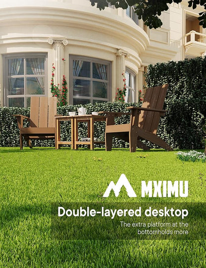MXIMU Outdoor Side Table for Patio: 16" HIPS Weatherproof Adirondack Table - Small End Tables with Storage for Outside Porch Deck Pool Balcony Backyard - 2 Tier Easy Assembly No Maintenance Teak
