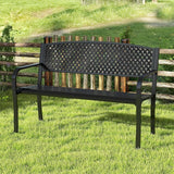 Tangkula Metal Outdoor Park Bench, 50 Inches Garden Bench with Patterned Backrest and Curved Armrests - Photo 2