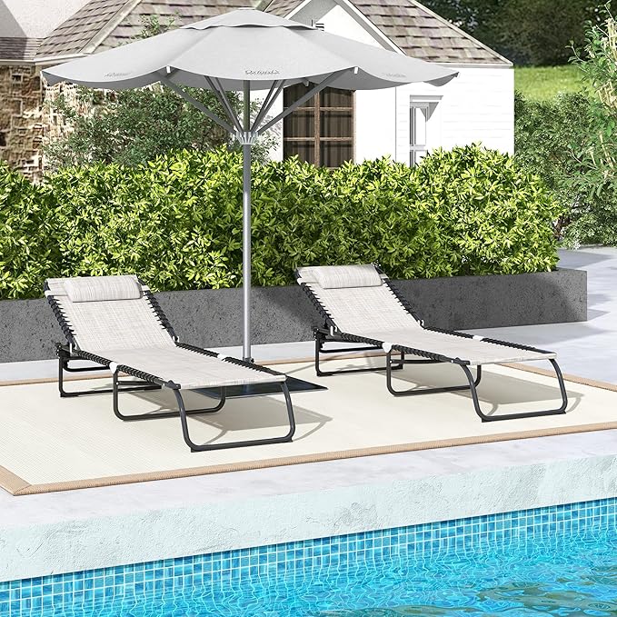 Outsunny Folding Chaise Lounge Chair Set of 2, Patio Sun Tanning Chair - Photo 7