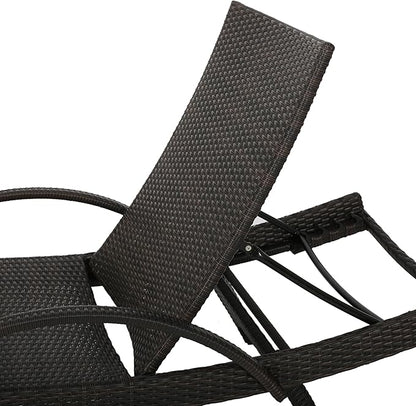 GDFStudio (Set of 2) Olivia Outdoor Brown Wicker Armed Chaise Lounge Chair